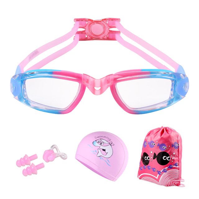 Gafas de natación para niños, paquete de 4Gafas de natación para niños, gafas de natación para jóvenes antivaho y anti-UV, a prueba de fugas, marco de silicona suave, para 4-16 años oso de fresa Juguete