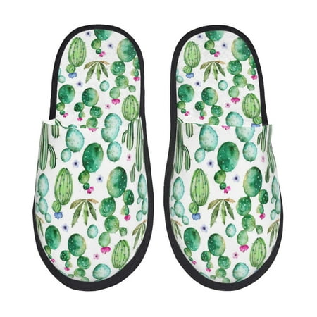 Balery Cactus Plants1 Slient Indoor Furry Fleece Comfort House Shoes Soft Non-Slip Home Shoes Cotton slippers House Slippers-- Medium