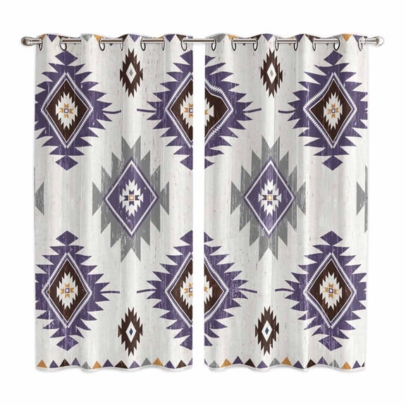 Purple Aztec Kitchen Curtains 63 Inch Length, Southwest Boho Abstract Gray Geometric Grommet Top Bedroom Living Room Curtains, Light Filtering Cafe Curtain Drapes 2 Panels Set 84''x63''
