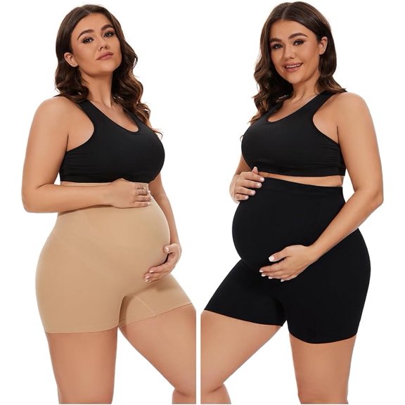 Seamless Maternity Shapewear, Belly Support Pregnancy Underwear for Baby Shower, Nude Black, 5X-Large