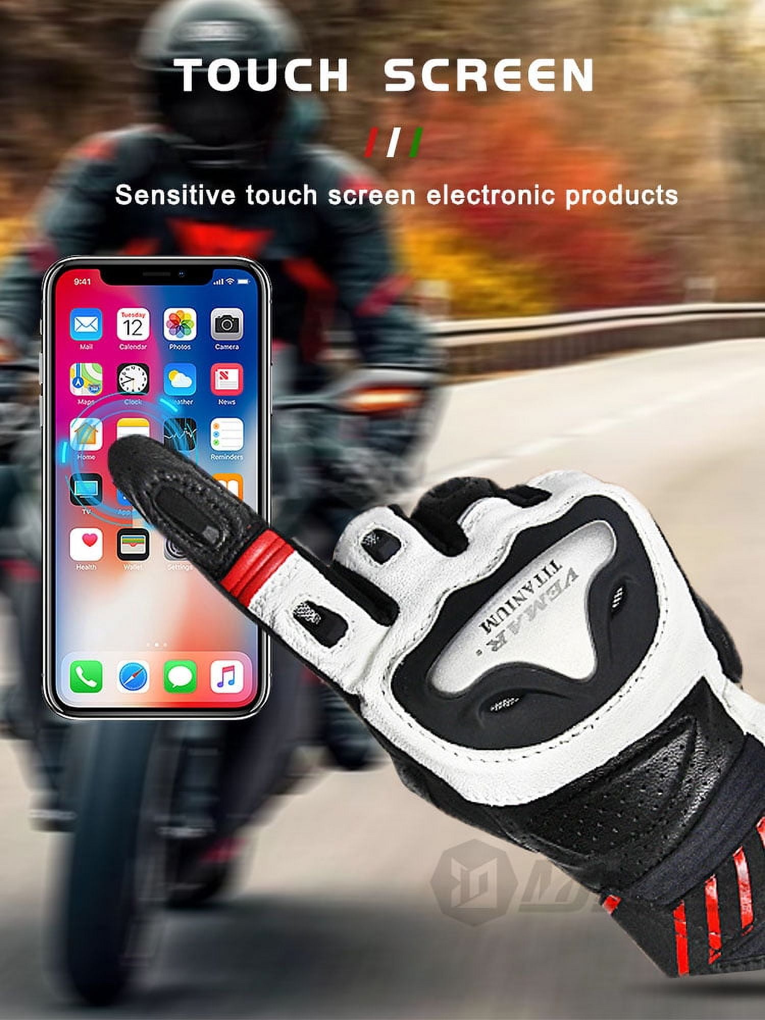 VEMAR Retro Leather Motorcycle Gloves Touchscreen Motocross Glove Full Protection Motorbike Cycling Glove Comfortable Breathable