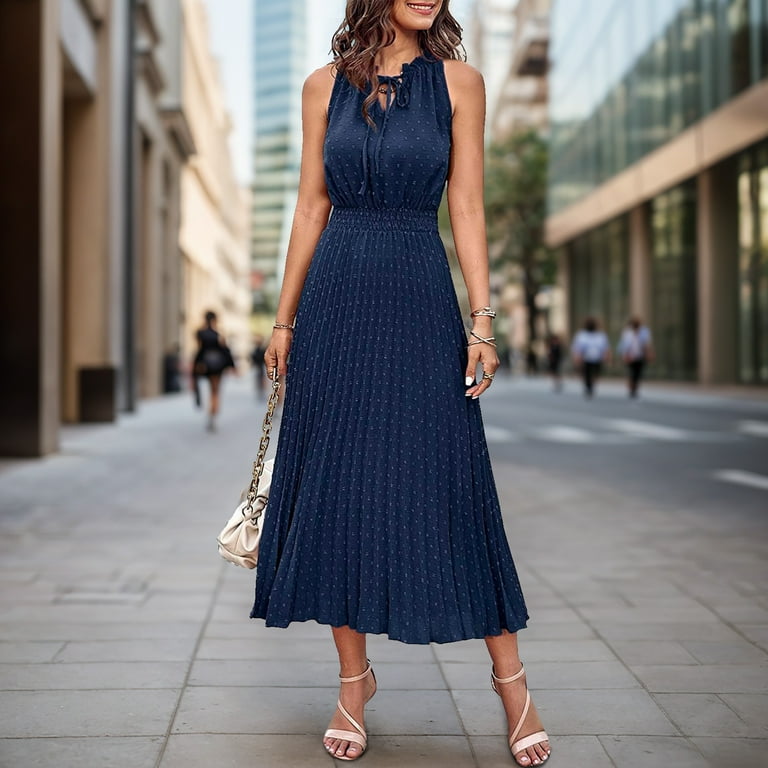 navy blue swiss dot dress Navy Blue Chiffon Brasso Swiss Dot V-Neck Dress  ElinaFashion.com