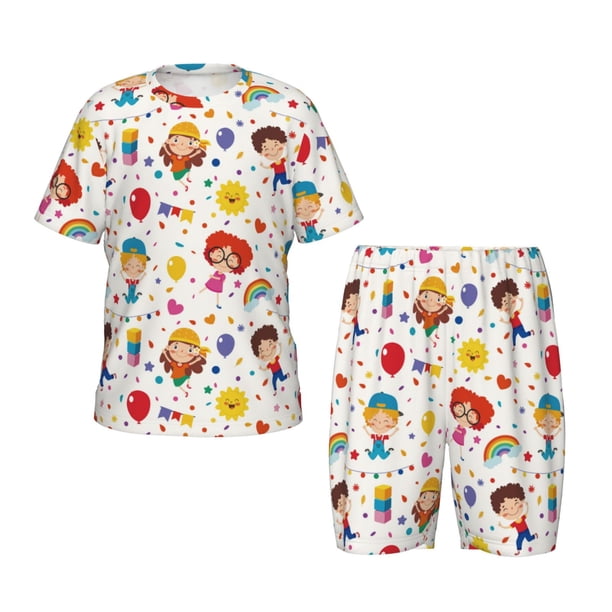 Balery Childrens Party Conjunto de Pijama Infantil de Manga Corta con Estampado – Ropa de Dormir de Algodón Suave-X-Large