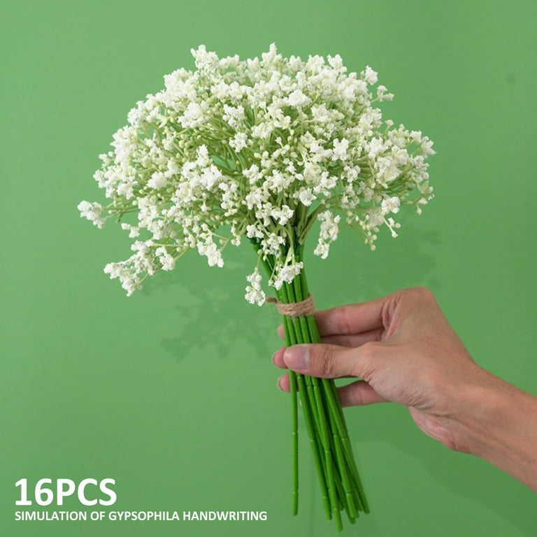 Leye 16 Pcs Babys Breath Artificial Flowers, Gypsophila Real Touch Flowers  for Wedding Party Home Garden Decoration (White) 