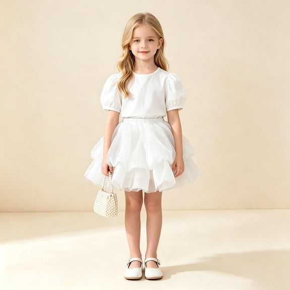 Girls Princess Tutu Skirt, Layered Tulle Fluffy Cake Skirt with Elastic Waist for Kids 5-14 Years