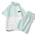 thumbnail image 3 of 2023 Spring And Summer New Wholesale Foreign Trade Plus Size Couple Color Matching Short-Sleeved T-Shirt Men's Waffle Shorts Two-Piece Set, 3 of 3