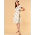 thumbnail image 3 of Vestido A Media Pierna Allegra K Con Cuello En V Y Manga Flutter Boho Floral Beige-Albaricoque XL, 3 of 6