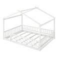 thumbnail image 6 of Full Size House Bed Solid Wood Floor Bed Frame with Fence Guardrails and Roof Montessori Bed Playhouse Bed for Children Girls and Boys, White, 6 of 7
