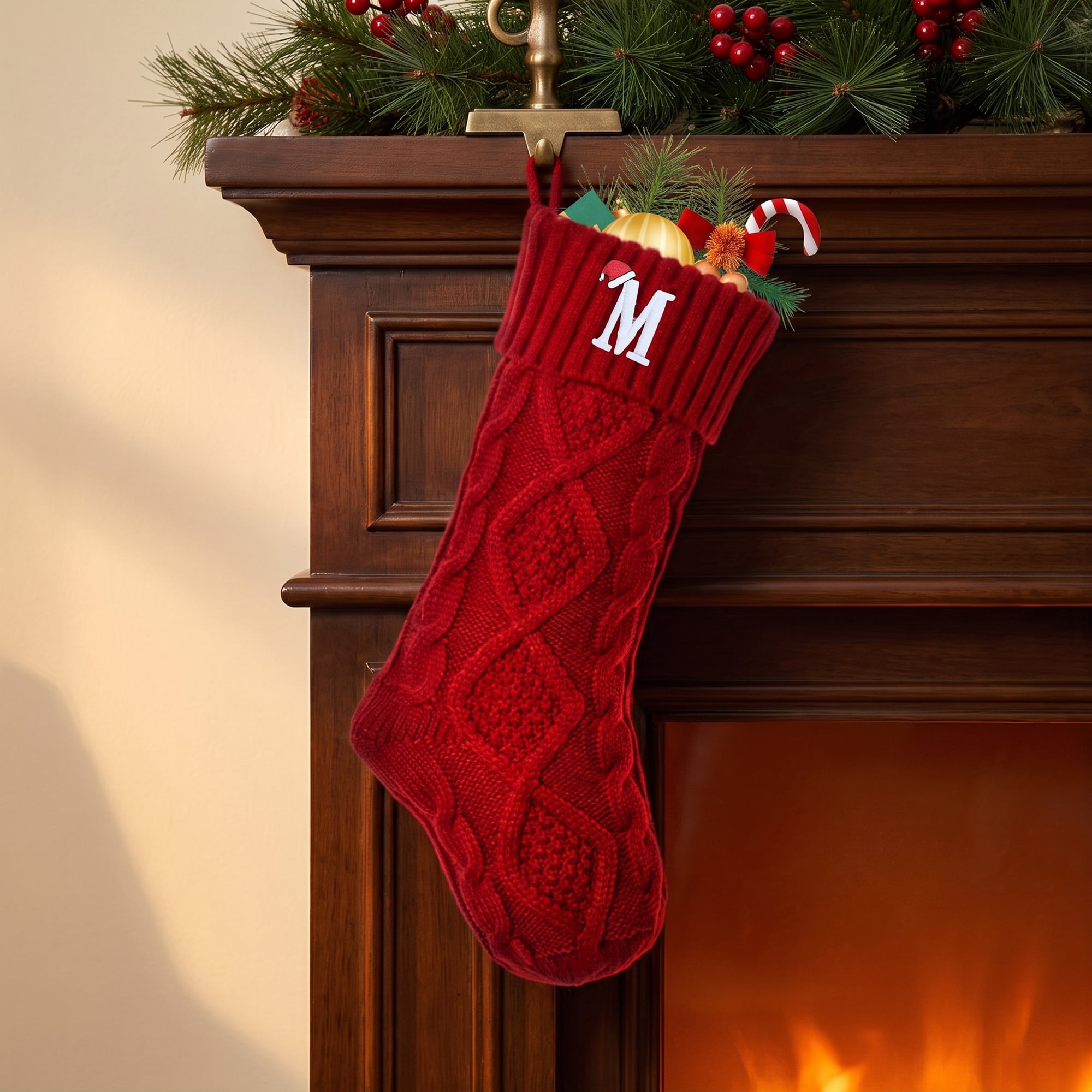 Unique Bargains Canine Bone Christmas Stocking Luxury Puppy Holiday Keepsake Sack Red Letter M 17"