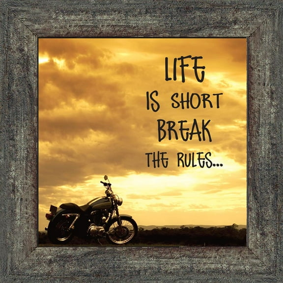 Classic Motorcycle "Life is Short" Sunset with Picture Frame, 10x10 8562
