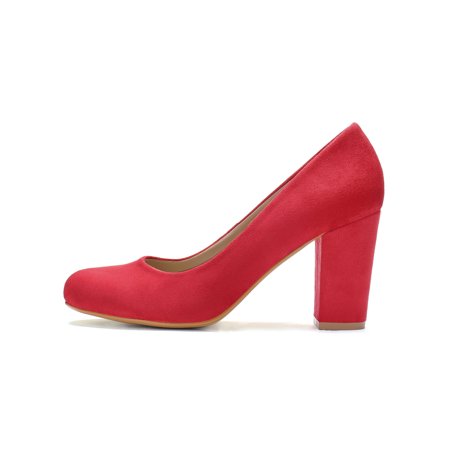 Unique Bargains Women's High Block Heel Rounded Toe Classic Pumps Red (Size 6.5) | Walmart Canada