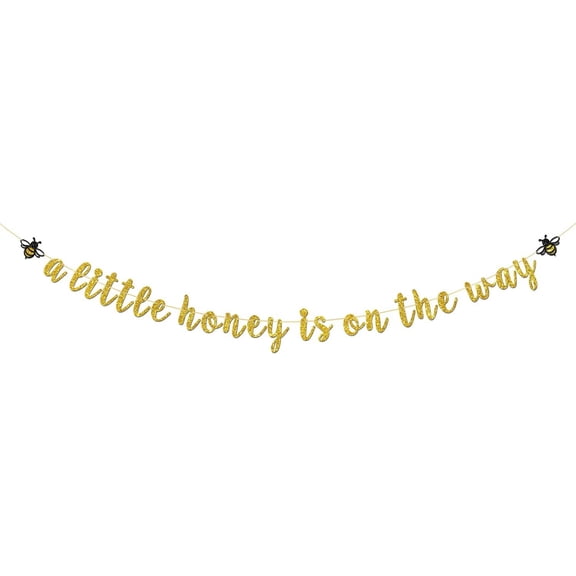 A Little Honey is on The Way Banner Gold Glitter Bumble Bee Theme Banner Sweet Honey bee Gender Reveal Baby Shower Party Decoration Mommy Daddy to Bee Welcome Baby Party Supplies