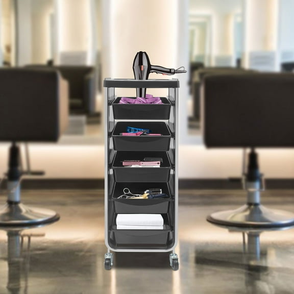 HD-01 Black Beauty Salons Barber Stores Salon Trolley Cart with Wheels  5 Drawers