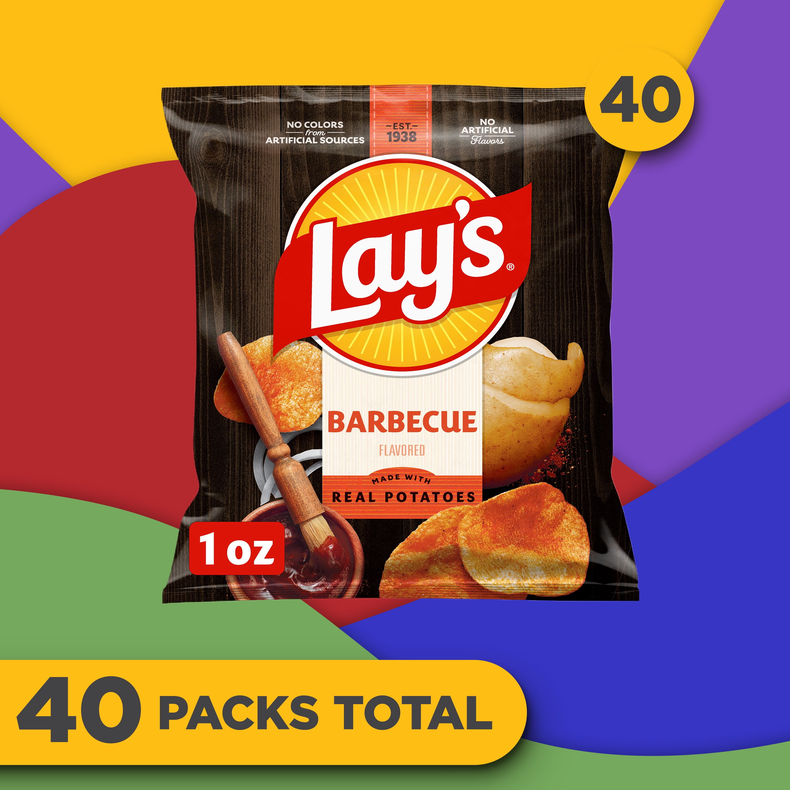 Lay's Barbecue Flavored Potato Chips Snacks Multipack, 1 oz Bags, 40 Count