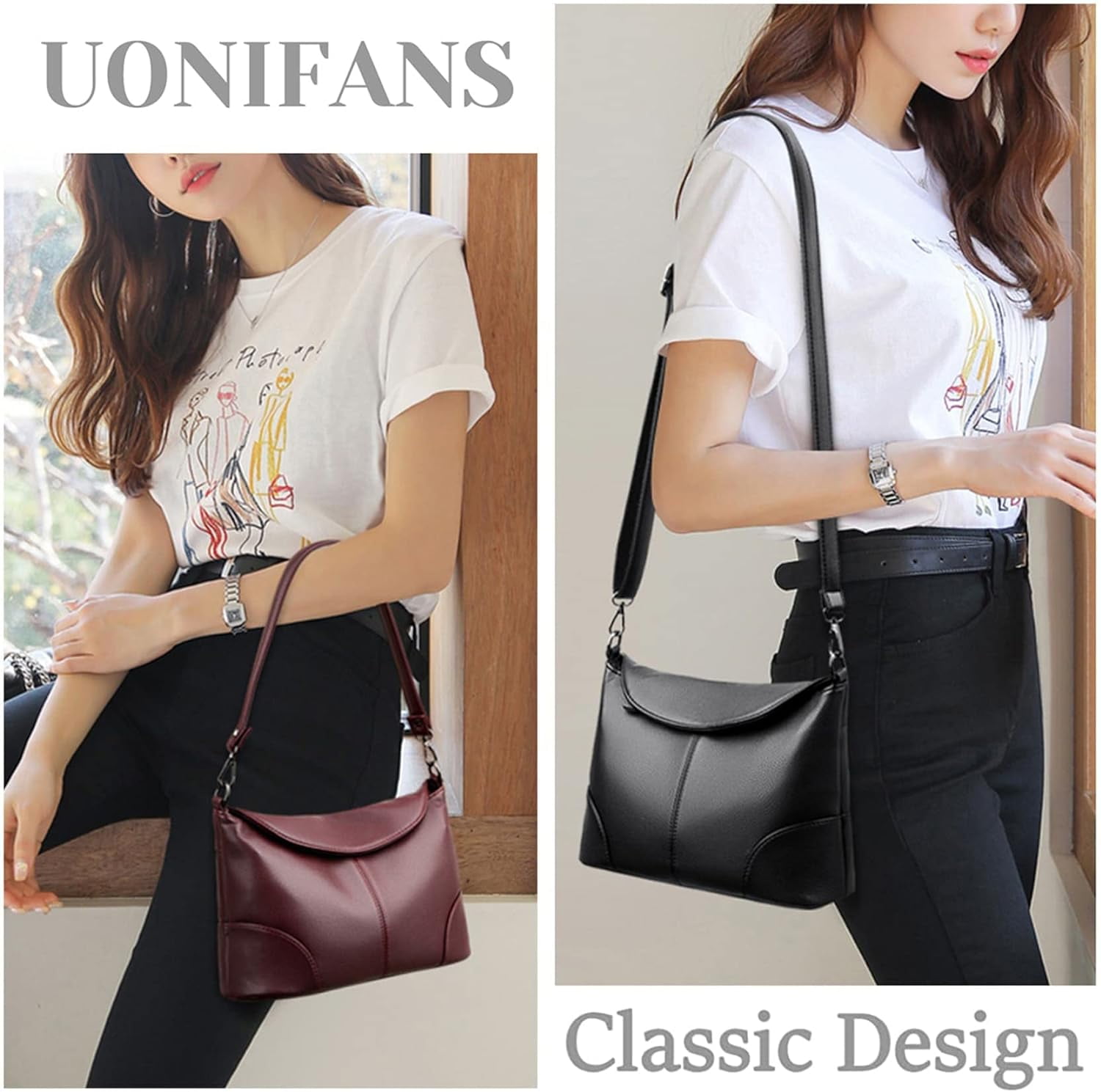 Shoulder Bags for Women Casual Medium Leather Flap Zip Crossbody Bag Purses and Handbags Satchel Messenger Tote Bag