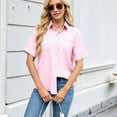 thumbnail image 5 of Womens Button Down Shirt Casual Short Sleeve Collared Work Blouse with Pocket Pink XL, 5 of 7