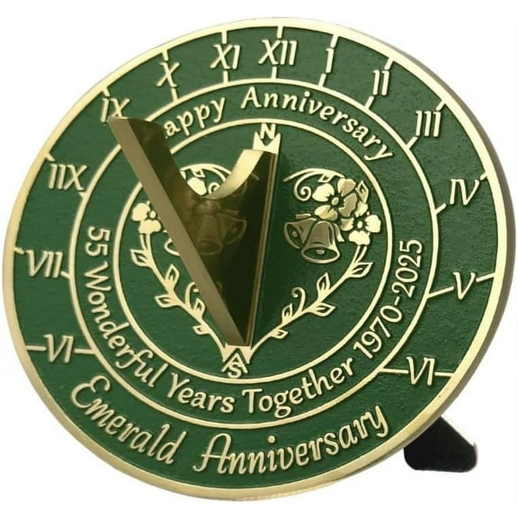 NauticalMart 55th Emerald Anniversary Unique Marriage Present for Parents, Grandparents, Friends, Husband or Wife, Couples, Him & Her Wedding Anniversary Sundial Gift 2025 (55th Anniversary)