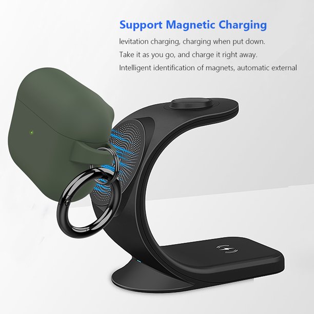 Kuymtek Para Airpods 3 Funda de carga inalámbrica magnética con llavero (verde)