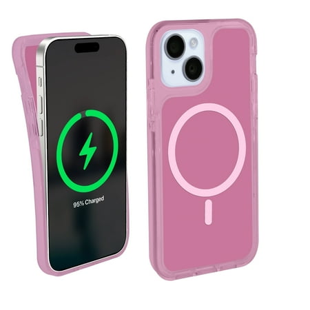 iHome Magnetic Velo Phone Case for iPhone 16 Plus/15 Plus/14 Plus/14 Pro Max/13 Pro Max/12 Pro Max, Pink