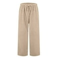 thumbnail image 5 of Women's Fuzzy Lounge Pants Comfy Warm Fleece Pajama Long Pants Drawstring Elastic Waist Wide Leg Bottoms Beige L, 5 of 7