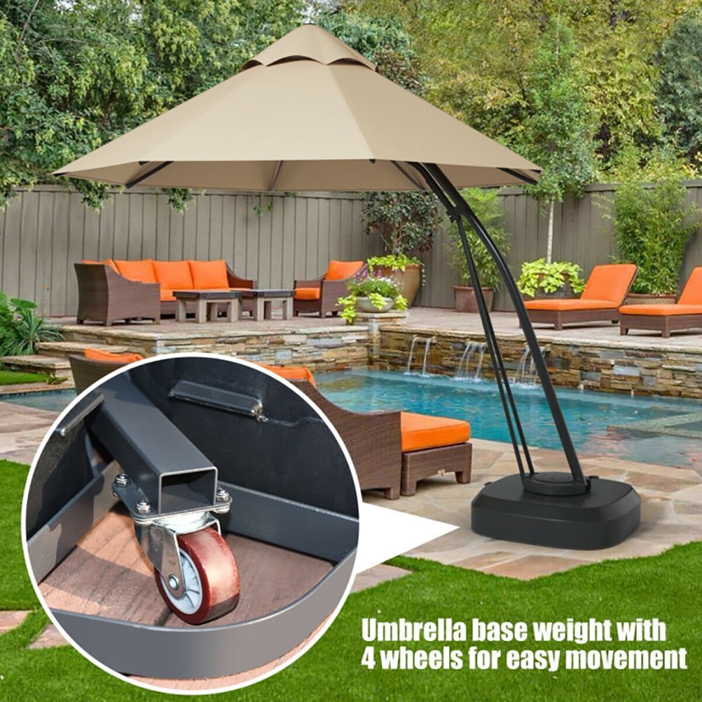 Aimee Lii 11 Feet Outdoor Cantilever Hanging Umbrella with Base and Wheels, Patio Umbrella with Base Included, Beige