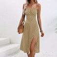 thumbnail image 2 of Hvot&aat Women Spaghetti Straps Vacation Dress Sexy Square Neck Slit Cami Dresses Cute Polka Dots Boho Beach Midi Sundress, 2 of 7