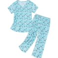 thumbnail image 3 of Conjunto Informal De 2 Piezas Con Estampado Gráfico, Camiseta De Manga Corta Con Cuello En V Y Lindos Pantalones Elásticos, Ropa De Mujer, 3 of 4