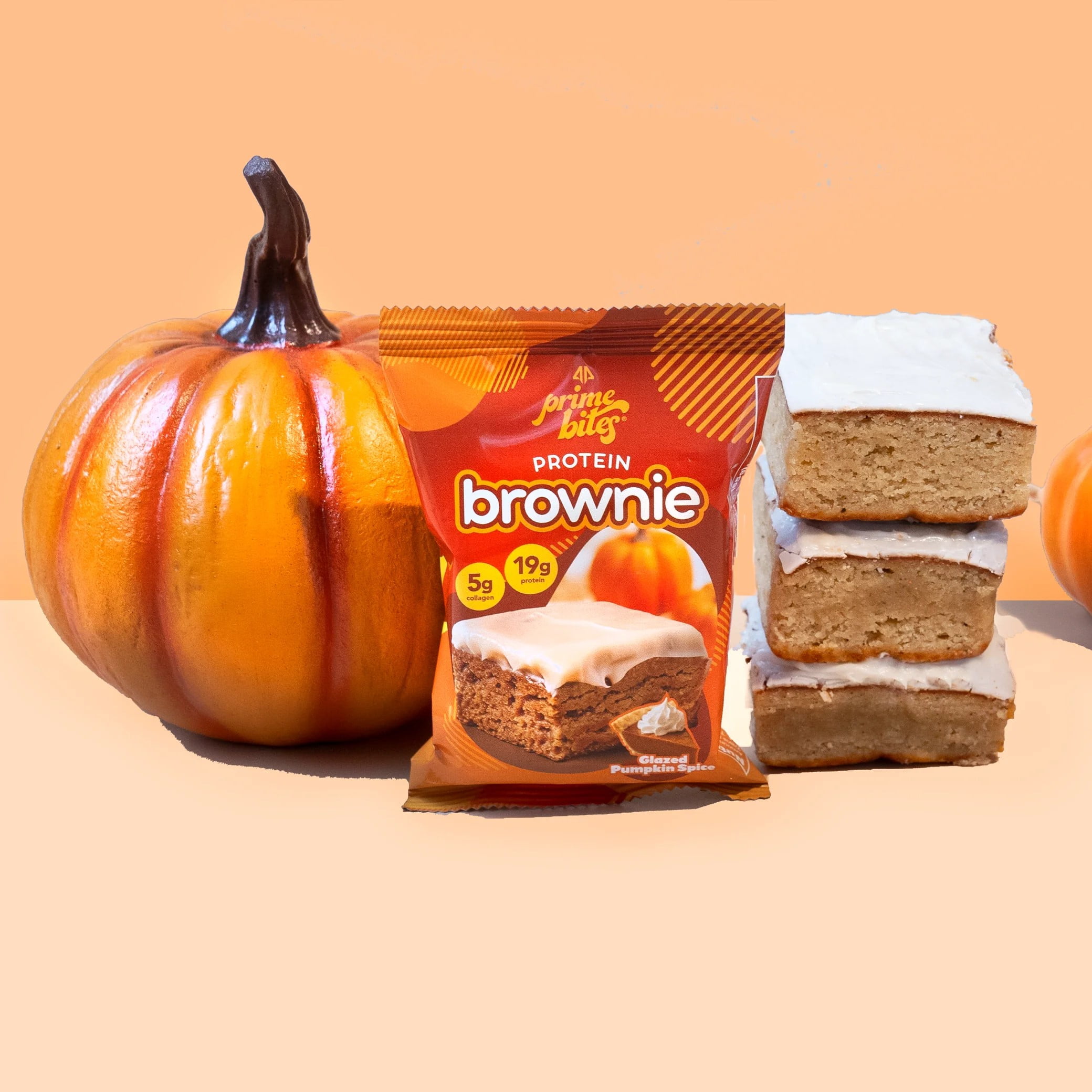 Prime Bites Protein Brownie with 19g Protein and 5g Collagen - Pumpkin Spice, 12 Count