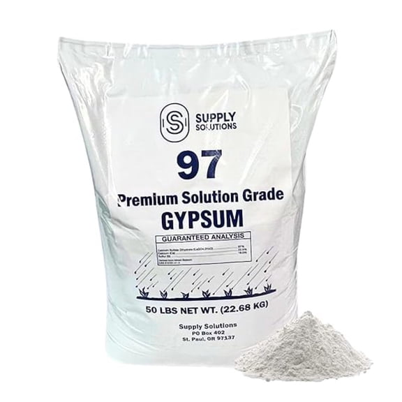 Premium 97 Grade Gypsum - Fast Acting Gypsum for Soil - Organic Sulfate Dihydrate - Gypsum Powder for Root Growth, Lawns, Mushroom Cultivation (50lbs)