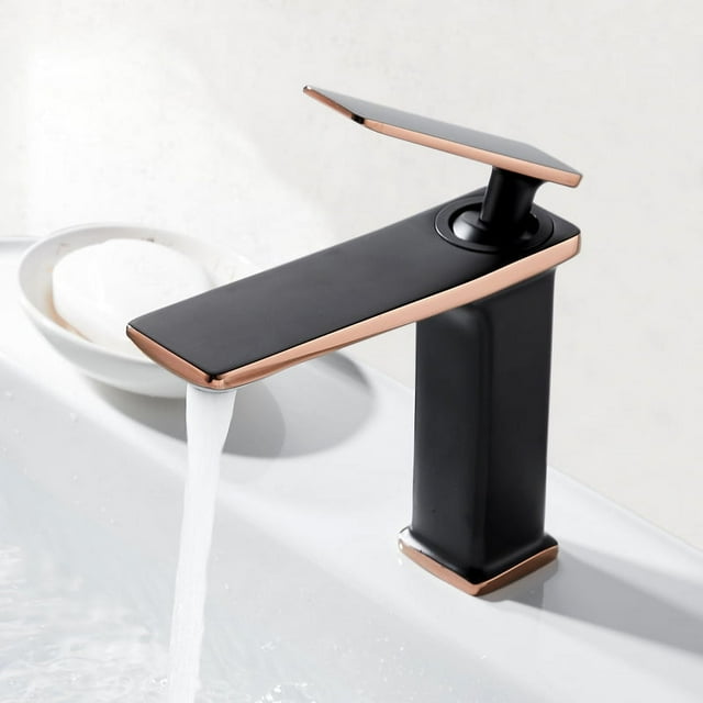 Grifo de lavabo de cascada negro moderno, grifo de baño de una sola manija para lavabo de encimera, grifos cuadrados de latón de alta calidad oso de fresa Electrónica