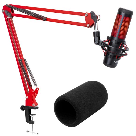 SUNMON QuadCast Boom Arm - Upgraded Red Boom Arm for QuadCast with Mic Windscreen, Sound Insulation and Noise Reduction, Microphone Arm wit