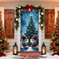 Winter Wonderland Gnome & Tree Christmas Door Cover - 35.83"x79.92" Waterproof Reusable Holiday Decor for Front Door/Garage (Indoor/Outdoor Use) - Easy Install Festive Holiday Decorations
