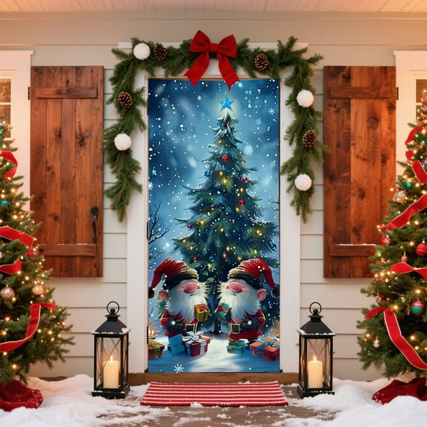 Decoración navideña para puertas | Escena de Papá Noel entregando regalos | Decoración festiva para marcos de puertas y paredes interiores