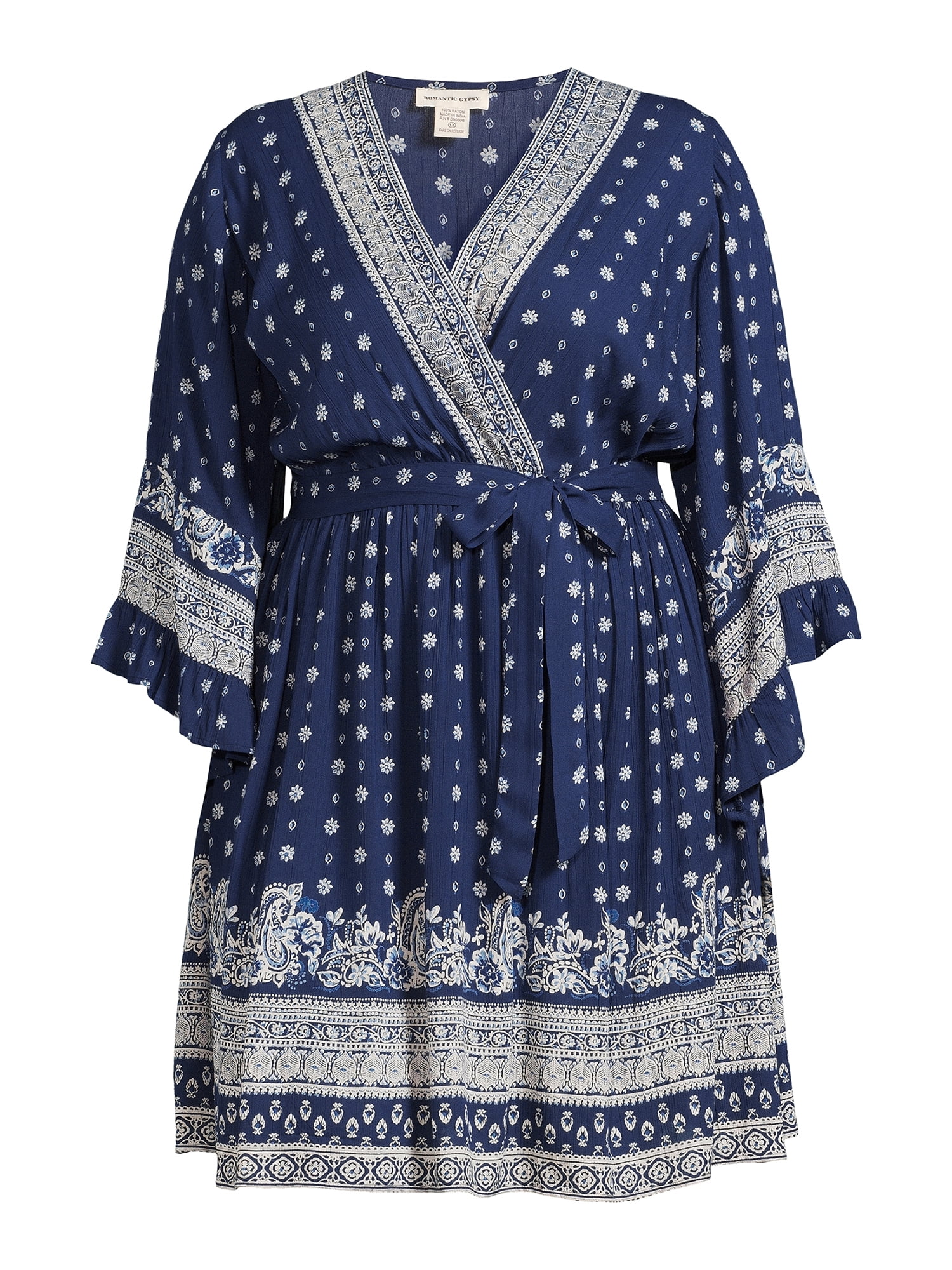 Romantic Gypsy Women's Plus Size Crochet Trim Flutter Sleeve Dress