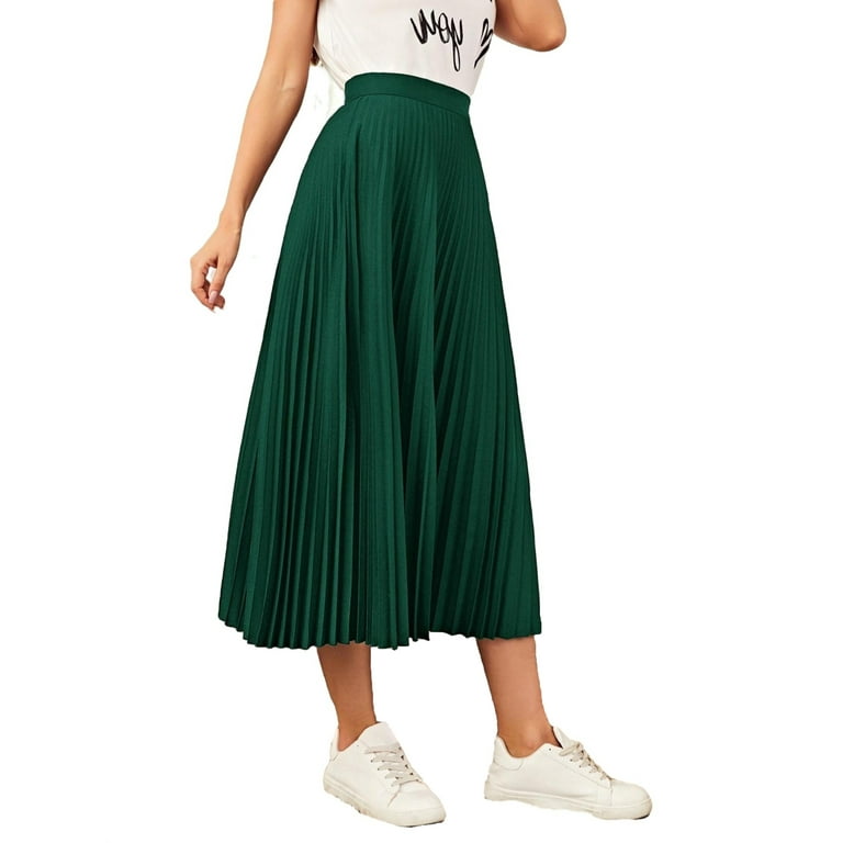 Women s Casual Plain Pleated Dark Green Skirts XS Walmart