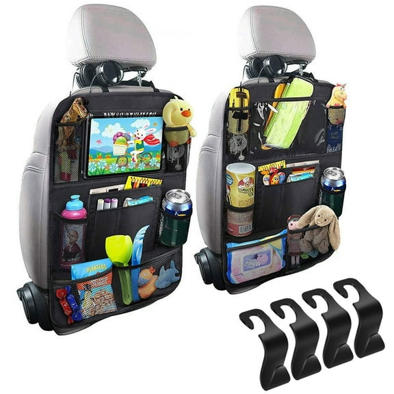 AOKELILY 2 Pack Premium Backseat Car Organizer, Car Storage Organizer with Touch Tablet Holder Tissue Box Seat Back Protectors with 4pcs Car Hooks