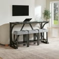 thumbnail image 6 of Lisonu 4-Piece Bar Table Set with Power Outlet, 59" Sofa Console Table with 3 Upholstered Stools, Modern Black Wood Dining Set with USB Ports for Living Room & Kitchen, 6 of 19