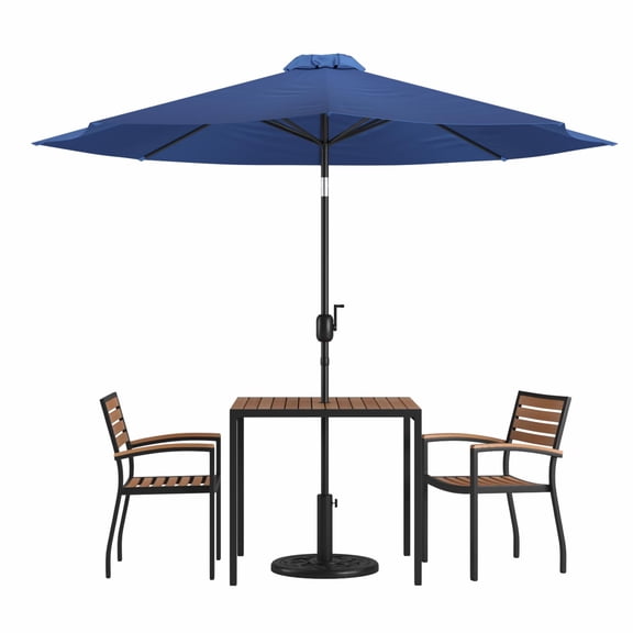 Flash Furniture Lark Series 5-Piece Steel/Aluminum Teak Patio Table and Chair Set, Navy