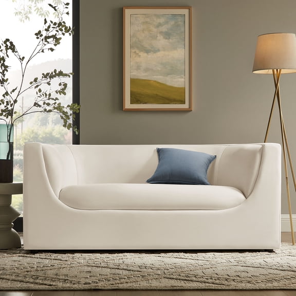 Hilda 67" Curved Back Performance Velvet Loveseat in Alabaster
