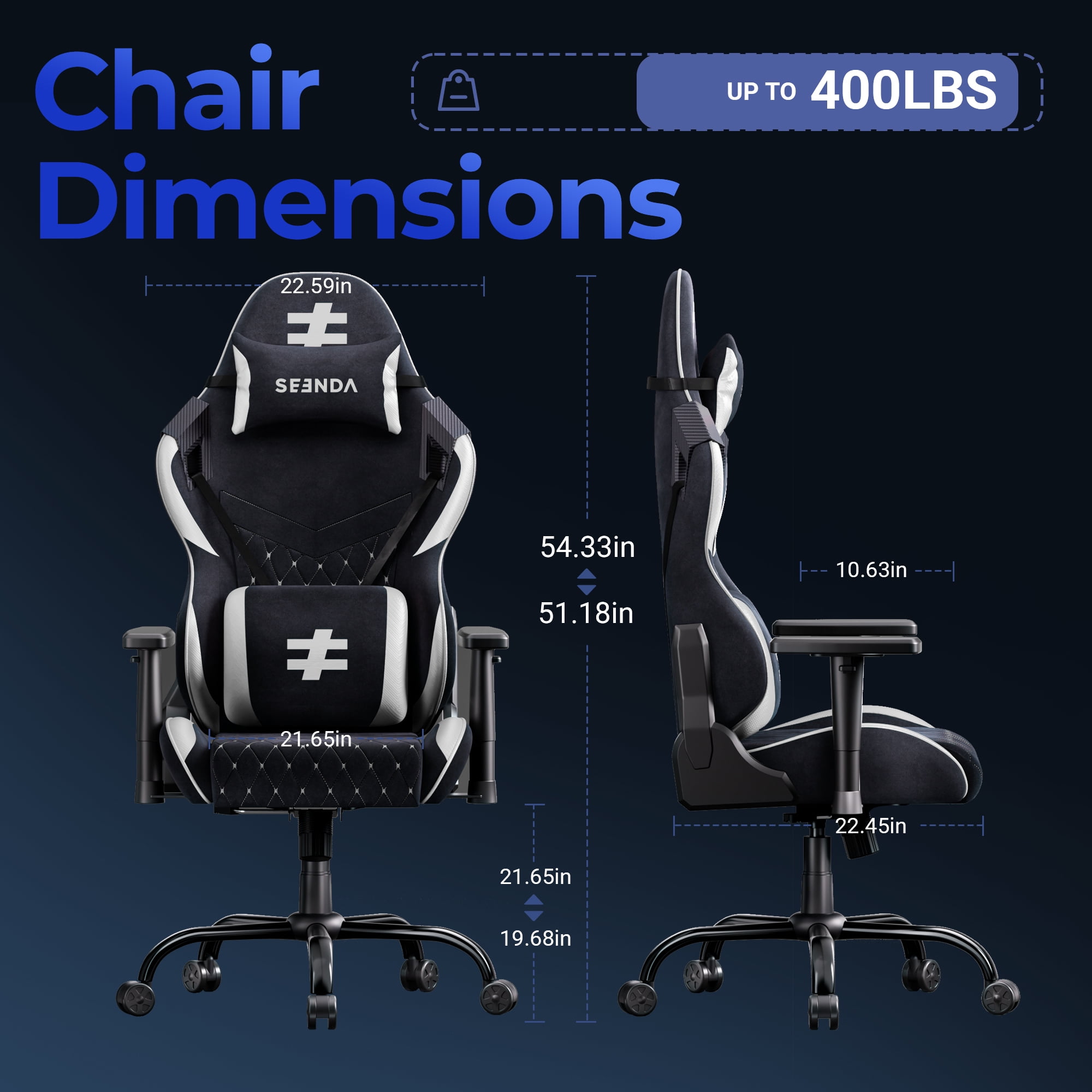 Gaming Chairs for Adults, Computer Chair with Ergonomic High Back, Big and Tall Gamer Chairs with Lumbar Support, 360° Swivel Height Adjustable Video Game Chair, White