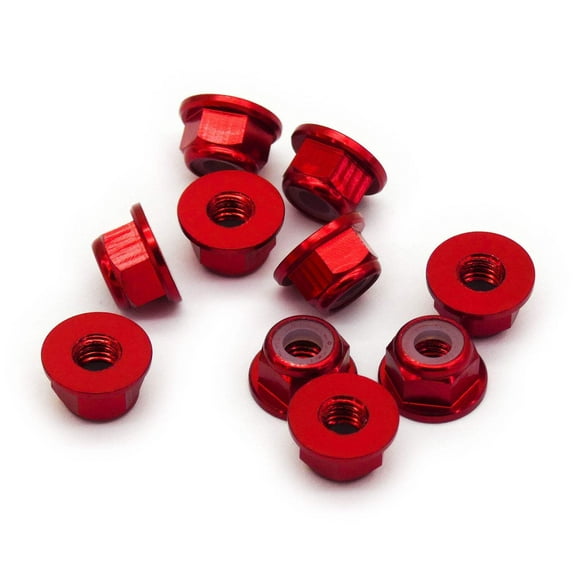 10pcs M4 Flange Locking Hex Nuts Nylon Insert Anodized Aluminum (Color Options)