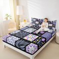 thumbnail image 3 of jejeloiu Abstract Floral Bed Sheets For Girls,Patchwork Print Full Size Sheets,Purple Black White,4-Piece,1 Flat Sheet, 1 Fitted Sheet and 2 Pillowcases, 3 of 6