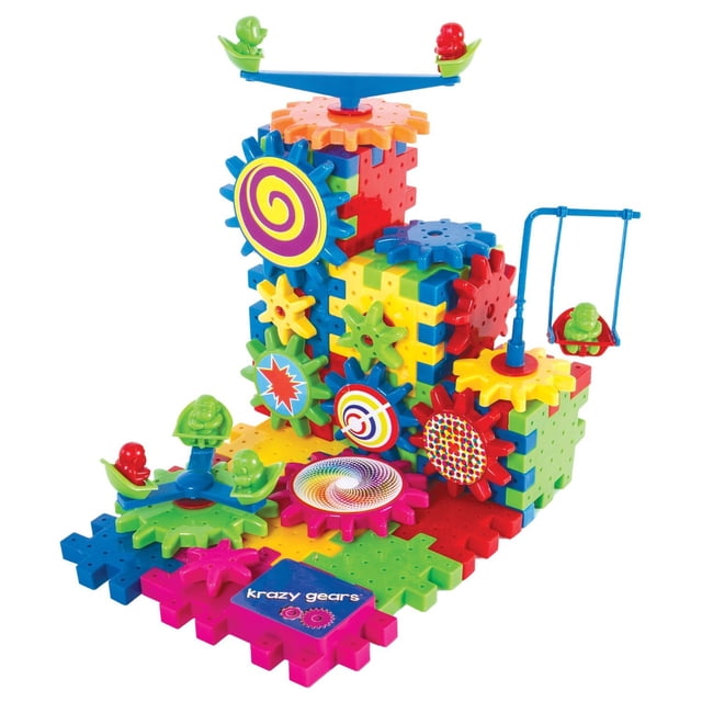 Krazy Gears Gear Building Toy Set - Bloques de aprendizaje entrelazados - Engranajes giratorios motorizados - Edición de juegos de 81 piezas