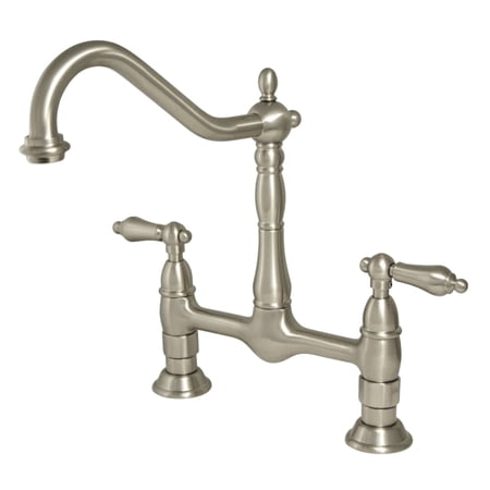 Kingston Brass KS1178AL Heritage Bridge Kitchen Faucet Brushed Nickel