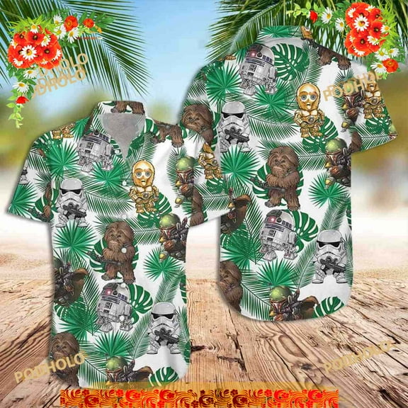 Star Wars Stormtrooper And Chewbacca Tropical Leaves Pattern Hawaiian Shirt