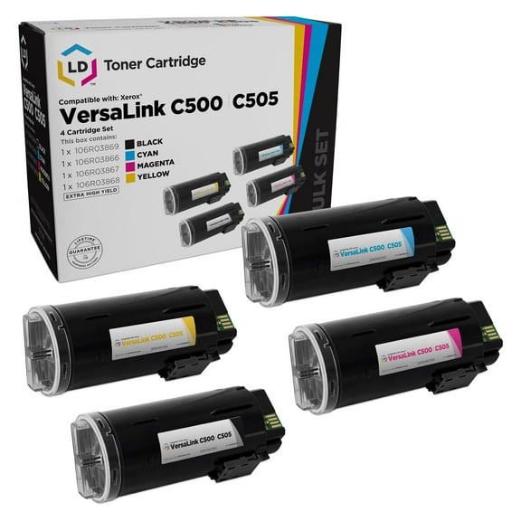 LD Compatible Toner Cartridge Replacements for Xerox VersaLink C500 & C505 Extra High Yield (Black, Cyan, Magenta, Yellow, 4-Pack)