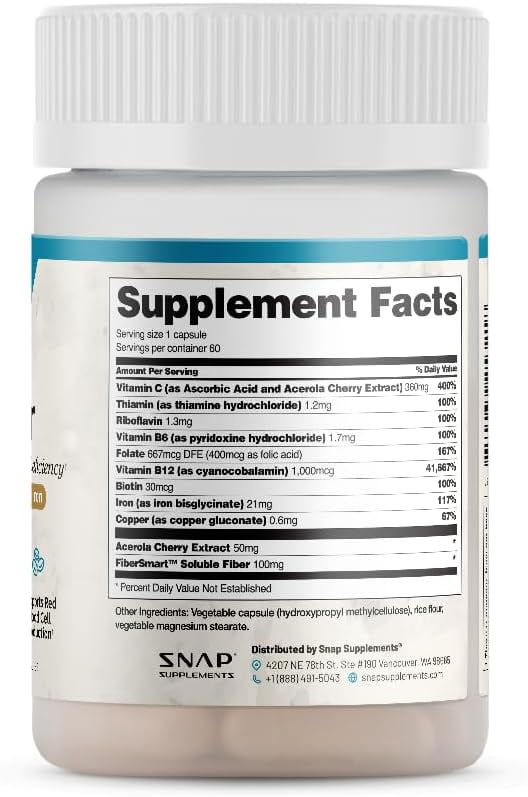 Snap Supplements Iron Builder Pills, Raise Iron Levels & Blood Builder, Easy Swallow, 60 Count, 2 Pack