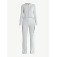 thumbnail image 3 of No Boundaries Brushed Ribbed Zip-Up Hoodie and Flare Pants Set, 2-Piece, Women's, 3 of 4
