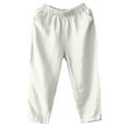 thumbnail image 5 of YI YI Women's Linen Cropped Pants Tapered Ankle Capris Trousers Elastic Waist XL Beige, 5 of 5