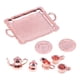 thumbnail image 3 of Juego de té en miniatura para casa de muñecas de 8 piezas, accesorios para casa de muñecas, modelo de juego para niños a escala 1/12 oro rosa, 3 of 9